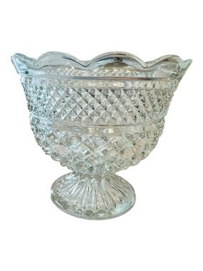 Vintage Anchor Hocking Wexford Footed Compote Bowl Clear Pressed Glass 8”
